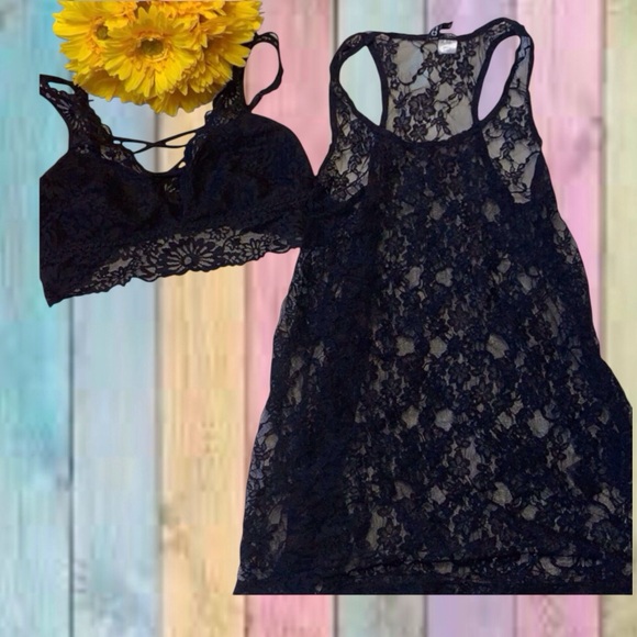 PINK Victoria's Secret Other - Victoria’s Secret Pink Black Bralette & H&M Divided Lace Tank Bundle